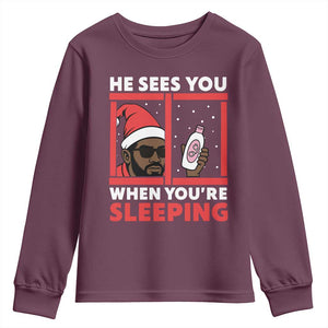Funny Christmas Diddy Youth Sweatshirt He Sees You When You Are Sleeping Baby Oil TS11 Maroon Print Your Wear