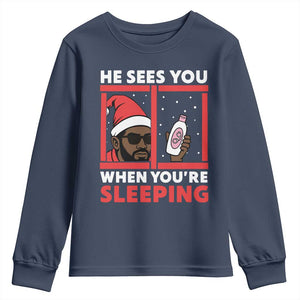 Funny Christmas Diddy Youth Sweatshirt He Sees You When You Are Sleeping Baby Oil TS11 Navy Print Your Wear