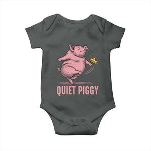 Funny Quiet Piggy Baby Onesie Pig Political Humor No King TS11 Dark Heather Print Your Wear