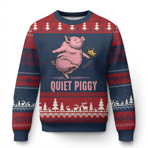 Funny Quiet Piggy Ugly Christmas Sweater Pig Political Humor No King TS11 Navy Red Print Your Wear