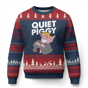 Funny Quiet Piggy Trump Ugly Christmas Sweater Pig Political Humor TS11 Navy Red Print Your Wear