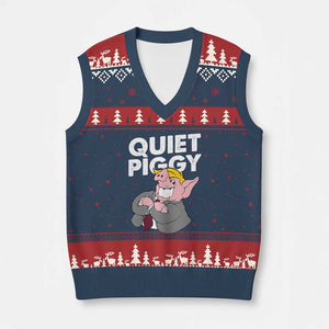 Funny Quiet Piggy Trump V-Neck Knit Sweater Vest Pig Political Humor TS11 Navy Red Print Your Wear