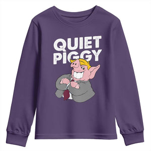 Funny Quiet Piggy Trump Youth Sweatshirt Pig Political Humor TS11 Purple Print Your Wear