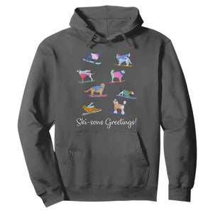 Funny Skiing Dog Hoodie Ski Sons Greetings Ski Winter Sport TS11 Dark Heather Print Your Wear