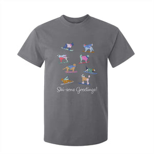 Funny Skiing Dog T Shirt For Kid Ski Sons Greetings Ski Winter Sport TS11 Charcoal Print Your Wear