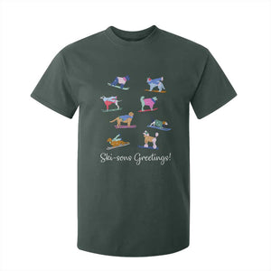 Funny Skiing Dog T Shirt For Kid Ski Sons Greetings Ski Winter Sport TS11 Dark Forest Green Print Your Wear