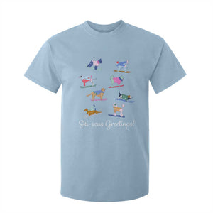Funny Skiing Dog T Shirt For Kid Ski Sons Greetings Ski Winter Sport TS11 Light Blue Print Your Wear