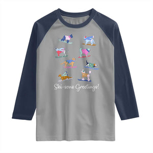 Funny Skiing Dog Raglan Shirt Ski Sons Greetings Ski Winter Sport TS11 Sport Gray Navy Print Your Wear