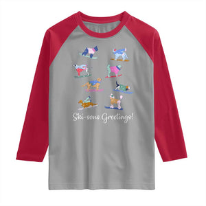 Funny Skiing Dog Raglan Shirt Ski Sons Greetings Ski Winter Sport TS11 Sport Gray Red Print Your Wear