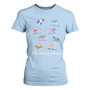 Funny Skiing Dog T Shirt For Women Ski Sons Greetings Ski Winter Sport TS11 Light Blue Print Your Wear