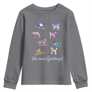 Funny Skiing Dog Youth Sweatshirt Ski Sons Greetings Ski Winter Sport TS11 Charcoal Print Your Wear