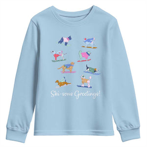 Funny Skiing Dog Youth Sweatshirt Ski Sons Greetings Ski Winter Sport TS11 Light Blue Print Your Wear
