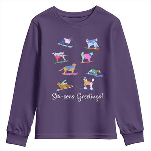 Funny Skiing Dog Youth Sweatshirt Ski Sons Greetings Ski Winter Sport TS11 Purple Print Your Wear