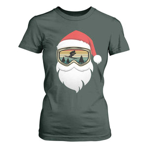 Funny Ski Christmas Winter Sport Skiing Santa Hat T Shirt For Women TS11 Dark Forest Green Print Your Wear