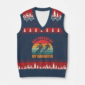 Funny Skiing Ski Dad V-Neck Knit Sweater Vest Got Passed By My Daughter Retro Vintage TS11 Navy Red Print Your Wear