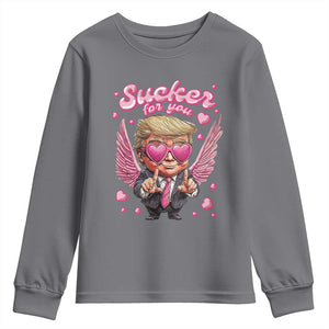 Funny Cupid Trump Valentine's Day Youth Sweatshirt Sucker For You Cupid Hearts TS11 Charcoal Print Your Wear
