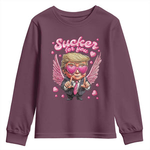 Funny Cupid Trump Valentine's Day Youth Sweatshirt Sucker For You Cupid Hearts TS11 Maroon Print Your Wear