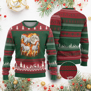 3 Fire Horses Moon Equestrian Ugly Christmas Sweater Year Of The Fire Horse Joke TS11 Red Green Print Your Wear