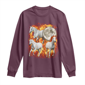 3 Fire Horses Moon Equestrian Long Sleeve Shirt Year Of The Fire Horse Joke TS11 Maroon Print Your Wear