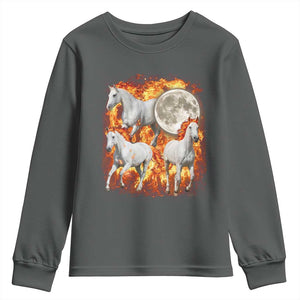 3 Fire Horses Moon Equestrian Youth Sweatshirt Year Of The Fire Horse Joke TS11 Dark Heather Print Your Wear