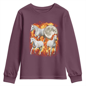 3 Fire Horses Moon Equestrian Youth Sweatshirt Year Of The Fire Horse Joke TS11 Maroon Print Your Wear