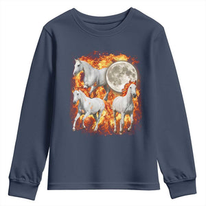 3 Fire Horses Moon Equestrian Youth Sweatshirt Year Of The Fire Horse Joke TS11 Navy Print Your Wear