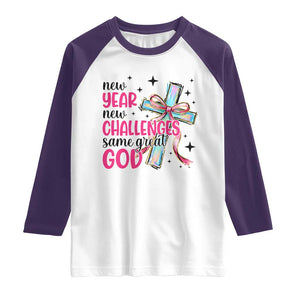 New Year New Challenges Same Great God Raglan Shirt Christian New Year Eve TS11 White Purple Print Your Wear