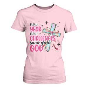 New Year New Challenges Same Great God T Shirt For Women Christian New Year Eve TS11 Light Pink Print Your Wear