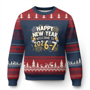 Funny 67 New Year Ugly Christmas Sweater Happy New Year Welcome To 2026 7 TS11 Navy Red Print Your Wear