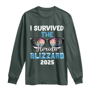 Funny I Survived The Florida Blizzarad Long Sleeve Shirt Snow Sunglasses TS11 Dark Forest Green Print Your Wear