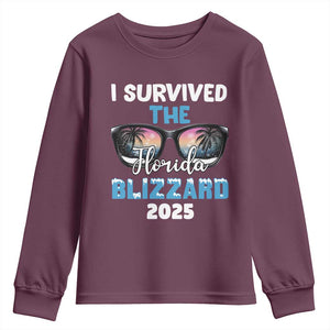 Funny I Survived The Florida Blizzarad Youth Sweatshirt Snow Sunglasses TS11 Maroon Print Your Wear
