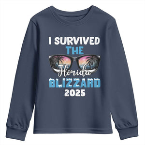 Funny I Survived The Florida Blizzarad Youth Sweatshirt Snow Sunglasses TS11 Navy Print Your Wear