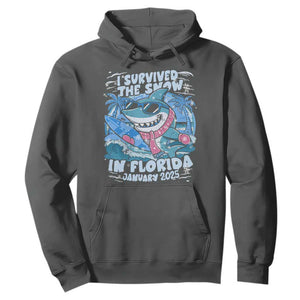 Funny I Survived The Snow In Florida 2025 Hoodie Shark TS11 Dark Heather Print Your Wear