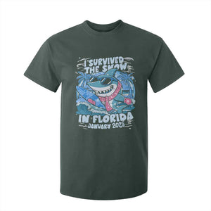 Funny I Survived The Snow In Florida 2025 T Shirt For Kid Shark TS11 Dark Forest Green Print Your Wear