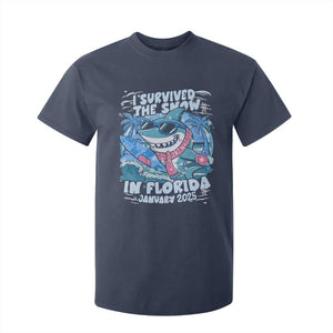 Funny I Survived The Snow In Florida 2025 T Shirt For Kid Shark TS11 Navy Print Your Wear