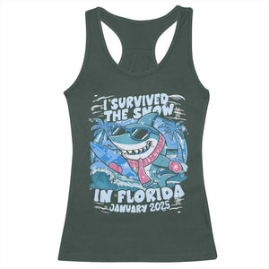 Funny I Survived The Snow In Florida 2025 Racerback Tank Top Shark TS11 Dark Forest Green Print Your Wear