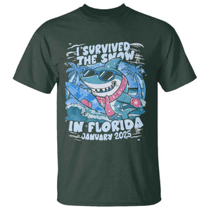 Funny I Survived The Snow In Florida 2025 T Shirt Shark TS11 Dark Forest Green Print Your Wear