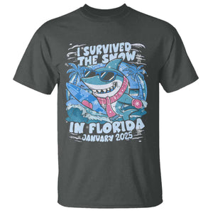 Funny I Survived The Snow In Florida 2025 T Shirt Shark TS11 Dark Heather Print Your Wear