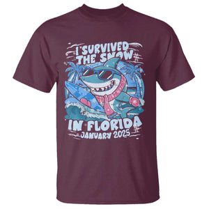 Funny I Survived The Snow In Florida 2025 T Shirt Shark TS11 Maroon Print Your Wear