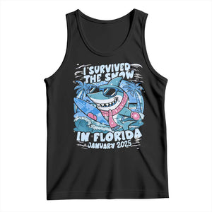 Funny I Survived The Snow In Florida 2025 Tank Top Shark TS11 Black Print Your Wear