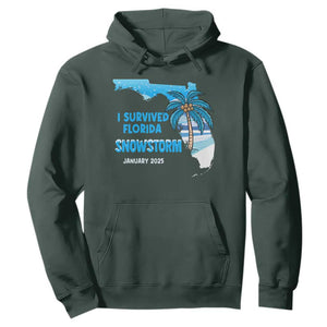 Funny I Survived Florida Snowstorm 2025 Hoodie Coconut Palm Tree TS11 Dark Forest Green Print Your Wear