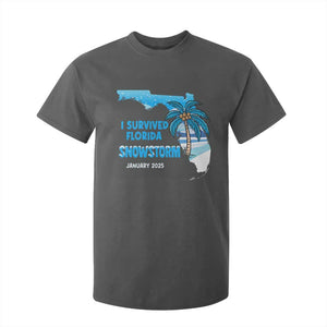 Funny I Survived Florida Snowstorm 2025 T Shirt For Kid Coconut Palm Tree TS11 Dark Heather Print Your Wear