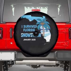 Funny I Survived Florida Snowstorm 2025 Spare Tire Cover Coconut Palm Tree TS11 Black Print Your Wear