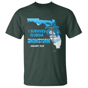 Funny I Survived Florida Snowstorm 2025 T Shirt Coconut Palm Tree TS11 Dark Forest Green Print Your Wear