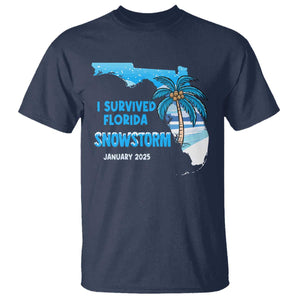 Funny I Survived Florida Snowstorm 2025 T Shirt Coconut Palm Tree TS11 Navy Print Your Wear