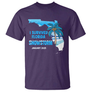 Funny I Survived Florida Snowstorm 2025 T Shirt Coconut Palm Tree TS11 Purple Print Your Wear