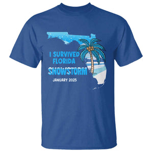 Funny I Survived Florida Snowstorm 2025 T Shirt Coconut Palm Tree TS11 Royal Blue Print Your Wear