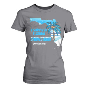 Funny I Survived Florida Snowstorm 2025 T Shirt For Women Coconut Palm Tree TS11 Charcoal Print Your Wear