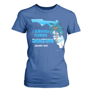 Funny I Survived Florida Snowstorm 2025 T Shirt For Women Coconut Palm Tree TS11 Royal Blue Print Your Wear
