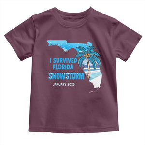 Funny I Survived Florida Snowstorm 2025 Toddler T Shirt Coconut Palm Tree TS11 Maroon Print Your Wear